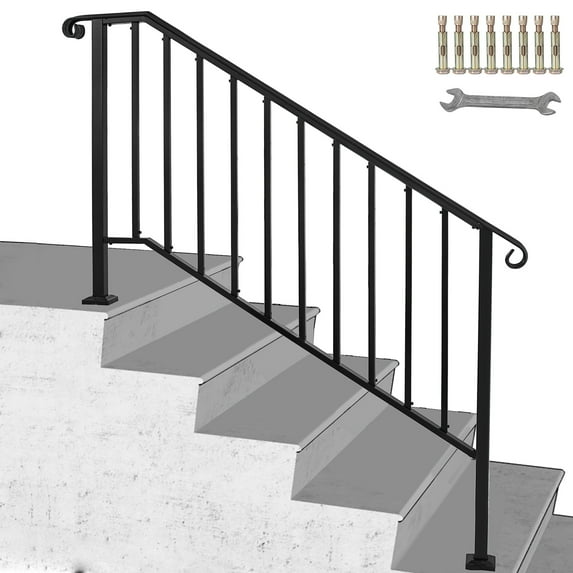 BENTISM Iron Handrail Picket 4 or 5 Steps Stair Railing Hand Rail for Outdoor
