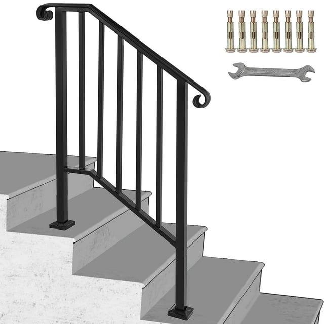 BENTISM Iron Handrail Picket Fits 2 or 3 Steps Stair Railing for ...