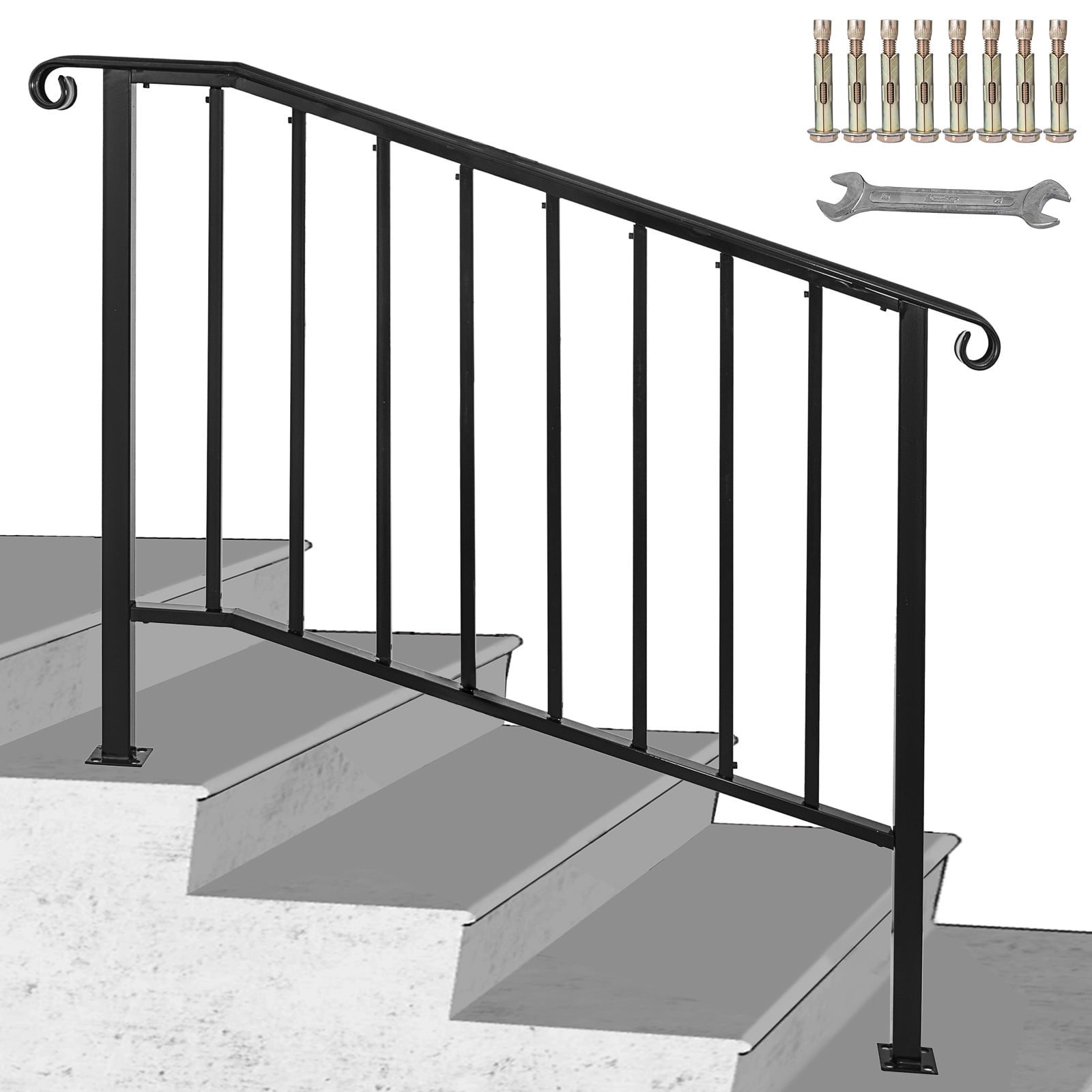 BENTISM Iron Handrail Picket Fits 3 or 4 Steps Stair Hand Rails for Outdoor Garden