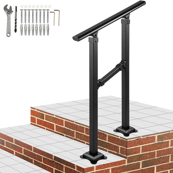BENTISM Iron Handrail Stair Railing Hand Rail Kit Fit for 0-2 Step Outdoor Black