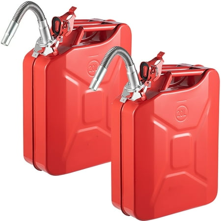 BENTISM Jerry Fuel Can, 5.3 Gallon / 20 L Portable Jerry Gas Can with Flexible Spout System, Rustproof & Heat-resistant Steel Fuel Tank for Cars Trucks Equipment, 2pcs Red