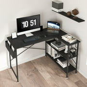 BENTISM L Shaped Computer Desk Corner Desk w/ Shelves 47in for Home Office Black