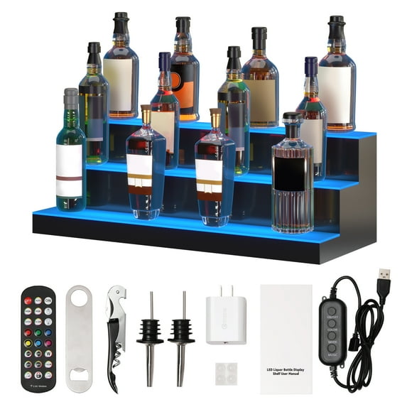 BENTISM LED Lighted Liquor Bottle Display Bar Shelf RF & App Control 30" 3-Step