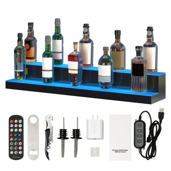 BENTISM LED Lighted Liquor Bottle Display Bar Shelf RF & App Control 40" 2-Step