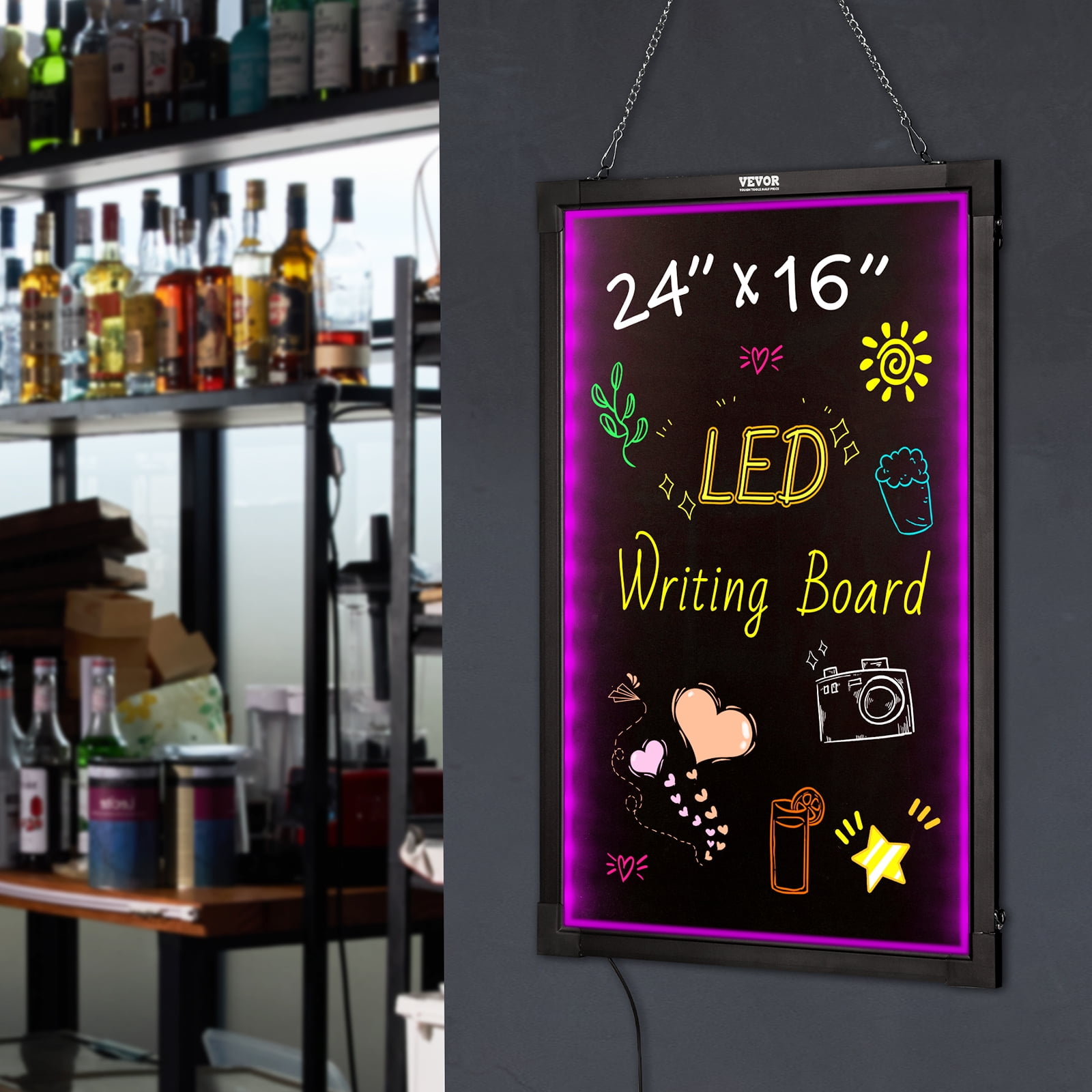 LED Message Writing Board 22*31 Illuminated Erasable Neon Effect  Restaurant Menu Sign with 8 colors Markers, DIY Message Chalkboard for  Kitchen Wedding Promotions 