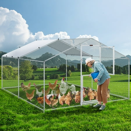 BENTISM Large Metal Chicken Coop, 13.1x9.8x6.6 ft ,Innovative Half Door Design Walkin Poultry Cage Hen Run House Rabbits Habitat Cage Spire Shaped Coops with Waterproof and Anti-Ultraviolet Cover