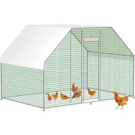 BENTISM Large Metal Chicken Coop Hen Run House Flat Walk-in Cage 6.5x9.8x6.5 ft