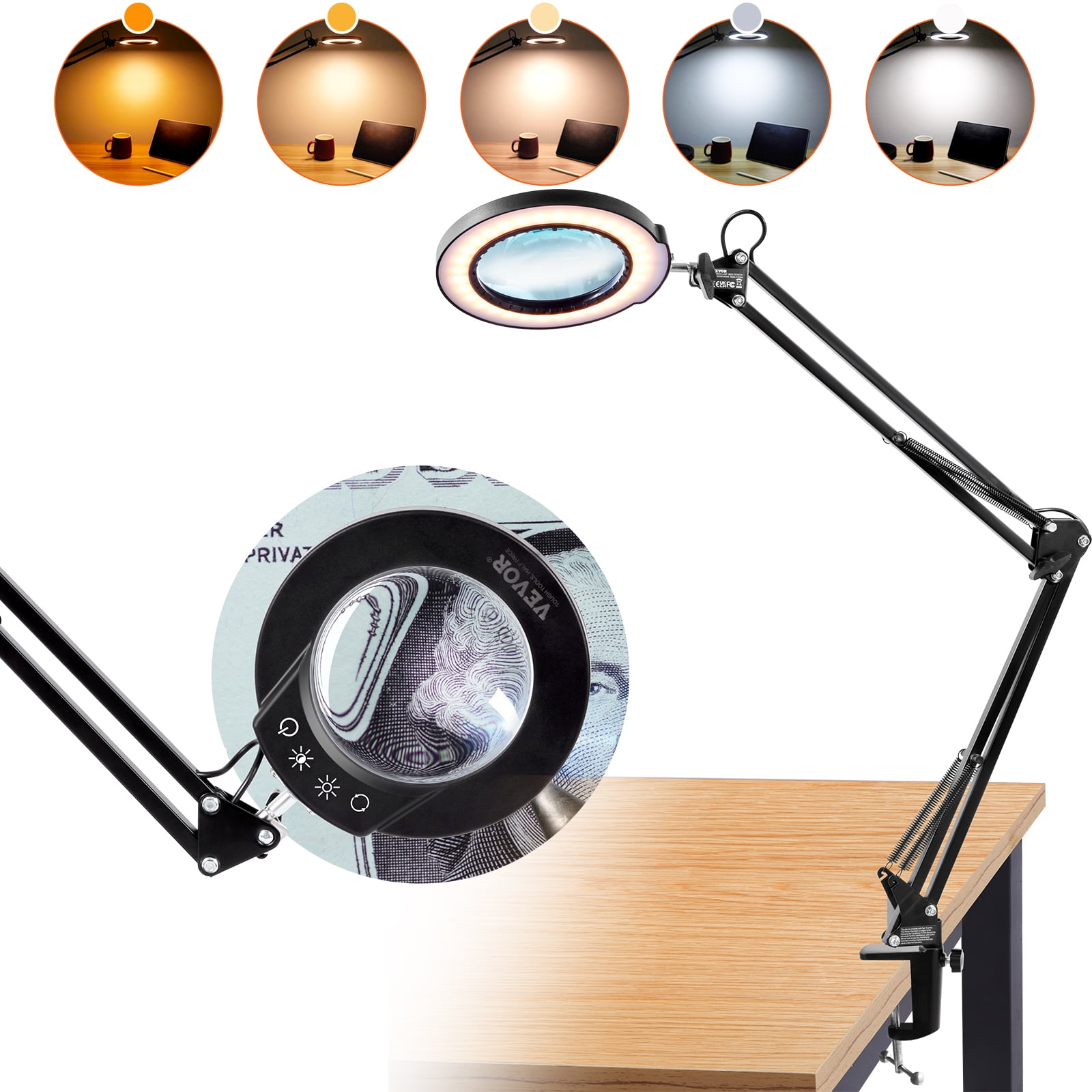 Loupe 64 LED 5X Magnifier Clip-on Desk Table Magnifying Glass Lamp Durable  UK