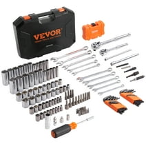 BENTISM Mechanics Tool Set and Socket Set, 1/4" and 3/8" Drive Deep & Standard Sockets, 145 Piece SAE and Metric Mechanic Tool Kit with Bits, Combination Wrench, Hex Wrenches, Accessories