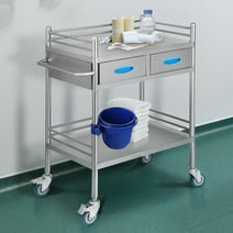 BENTISM Medical Dental Lab Serving Carts Trolley 2 Drawers Portable Stainless Steel