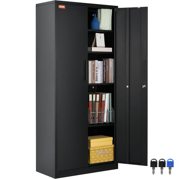 BENTISM Metal Storage Cabinet Garage Cabinets 71" Steel File Tool Organizer Cabinets w/ 3 Keys Adjustable Shelves & Magnetic Locking Door for Office,Home,Garage,School,Warehouse Black