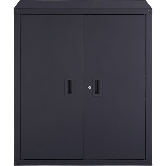 BENTISM Metal Storage Cabinet w/ 2 Adjustable Shelves & Lockable 200lbs per Shelf