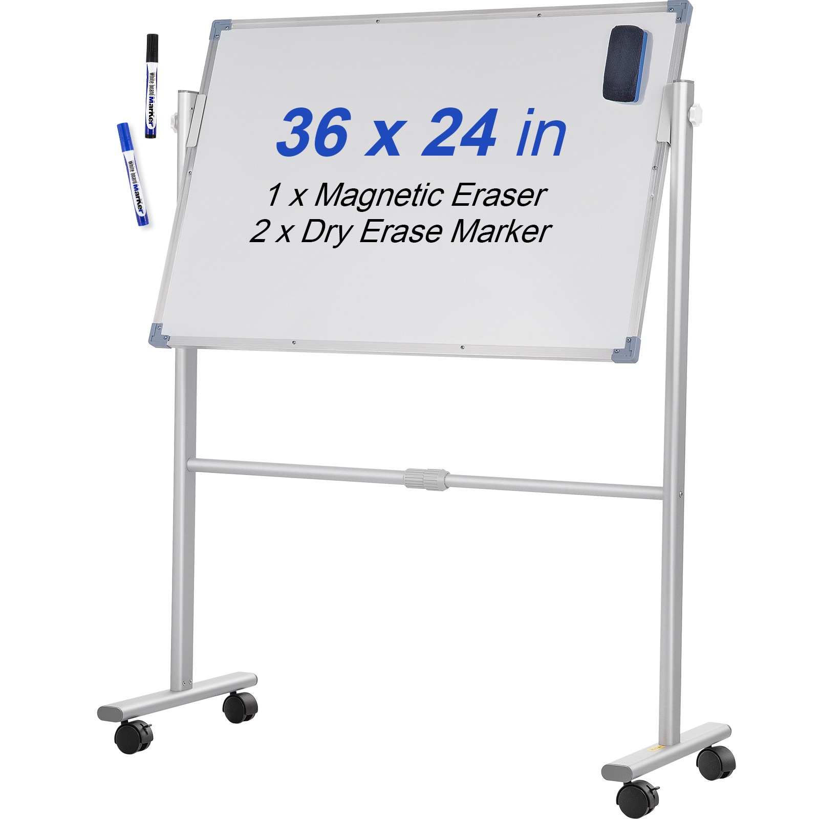 BENTISM Magnetic Mobile Whiteboard 36 x24 Double Sided 360 Reversible Adjustable Height Wheels Walmart