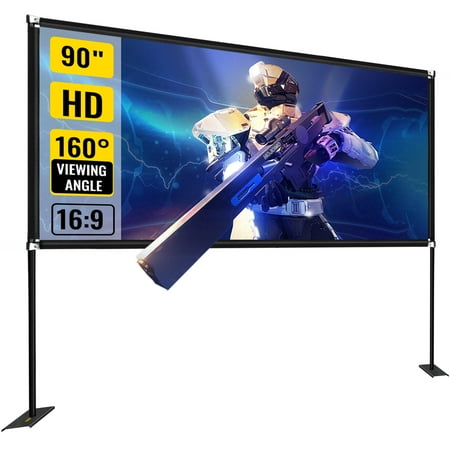 VEVOR Outdoor Movie Screen w/ Stand Portable Projector Screen 90" 16:9 HD 4K