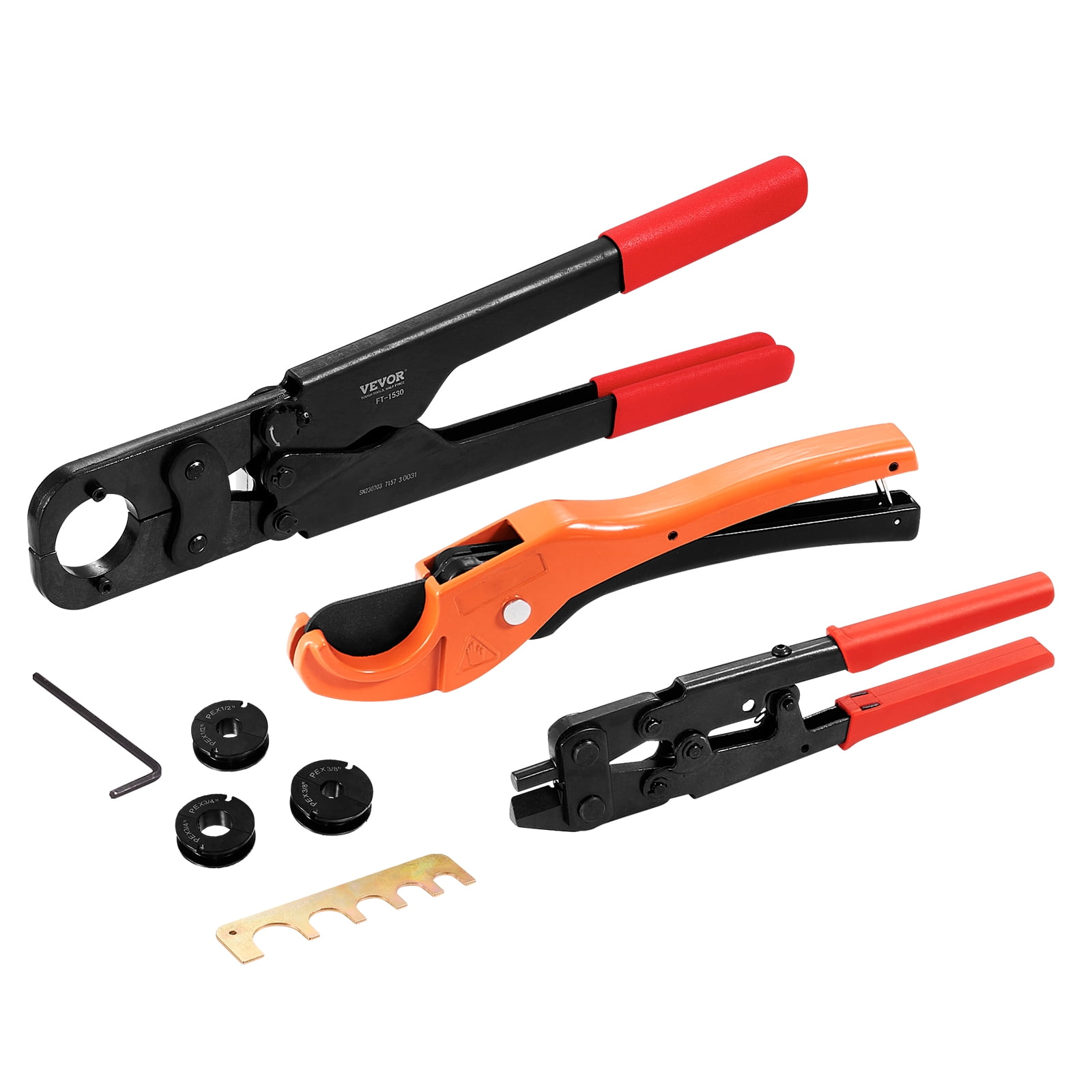 BENTISM PEX Pipe Crimping Tool Kit, Pro Press Crimper for 3/8", 1/2", 3/4" Crimp Rings, with 3 Jaw Dies, PEX Tubing Cutter, Go/No-Go Gauge, Copper Ring Removal Tool, Meets ASTM F1807 Standards