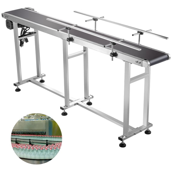 BENTISM PVC Two-Way Belt Conveyor, 71×7.8 inch Motorized Conveyor Industrial Transport Conveyor, w/Double Guardrails Anti-Static Adjustable Conveyor Table Electric Handling