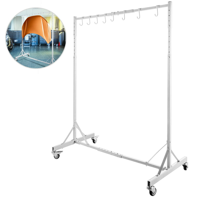 Bentism Painting Rack 5ft-7ft Adjustable Height, Automotive Paint Stand 8 Hooks, Auto Body Stand for Hoods Doors, Painting Drying Rack w/ 4 Swiveling