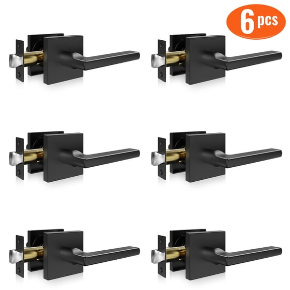 VEVOR Passage Door Lever Handle, 6 Pack Matte Black Door Lever, Square Heavy Duty Interior Keyless Door Handles, Reversible for Left Right Sided Doors for Hallways, Closets, Meeting Spaces