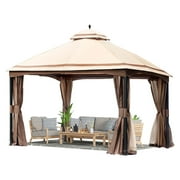 BENTISM Patio Gazebo, 10 x 13 FT Backyard Gazebo for 10-12 Person, with Mosquito Netting, Metal Frame, and PU Coated 180G Polyester, Outdoor Canopy Shelter