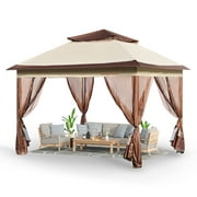 BENTISM Patio Gazebo, 11 x 11 FT Pop up Gazebo Tent for 8-10 Person, with Mosquito Netting, Metal Frame, and PU Coated 250D Oxford Cloth, Outdoor Canopy Shelter