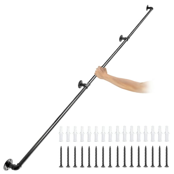 VEVOR Pipe Stair Handrail, 11FT Staircase Handrail, Industrial Pipe Handrail with Wall Mount Support, Round Corner Wall Handrailing for Indoor, Outdoor