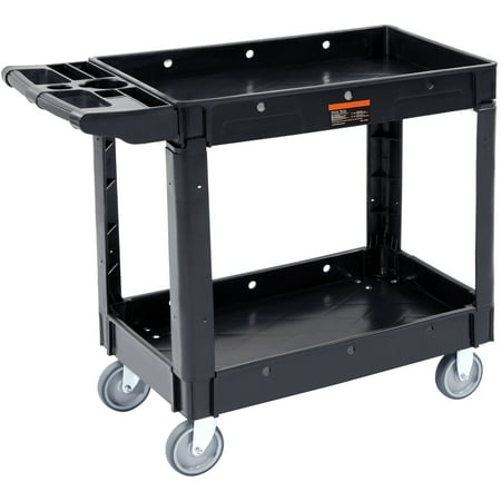 VEVOR Plastic Service Utility Cart, Support up to 550lbs Capacity, Heavy Duty Tub Storage Cart W/Deep Shelves, Multipurpose Rolling 2-Tier Mobile Storage Organizer, for Warehouse Garage