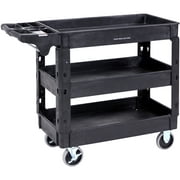 BENTISM Plastic Service Utility Cart, Support up to 550lbs Capacity, Heavy Duty Tub Storage Cart W/Deep Shelves, Multipurpose Rolling 3-Tier Mobile Storage Organizer, for Warehouse Garage