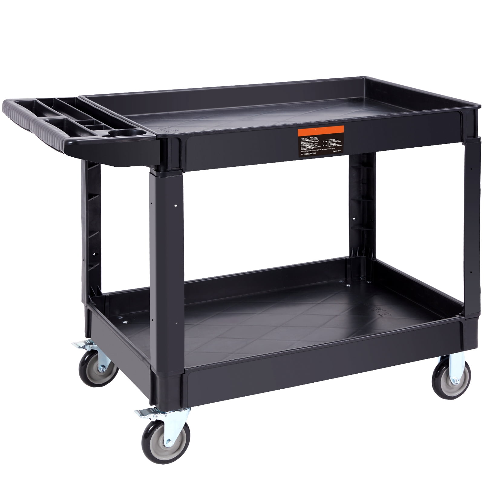 VEVOR Plastic Service Utility Cart, Support up to 550lbs Capacity, Heavy Duty Tub Storage Cart W/Deep Shelves, Multipurpose Rolling Extra Large 2-Tier Mobile Storage Organizer, for Warehouse Garage