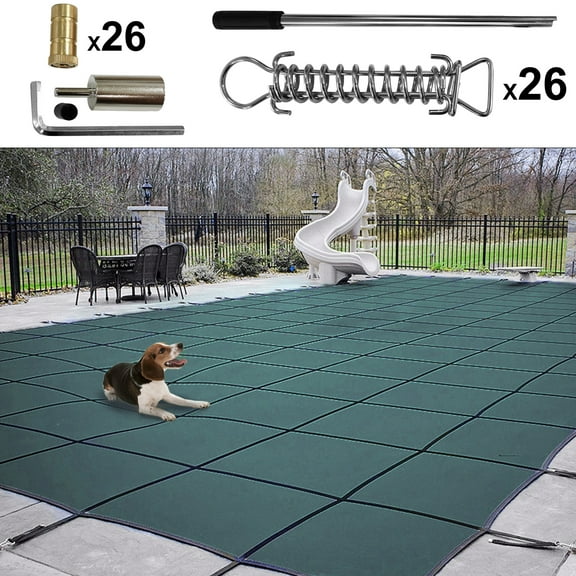 BENTISM Pool Safety Cover Inground Pool Cover 18x42ft, Rectangle Safety Pool Cover