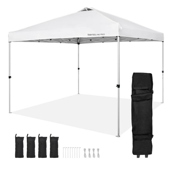 VEVOR Pop Up Canopy Tent, 10 x 10 ft, 250 D PU Silver Coated Tarp, with Portable Roller Bag and 4 Sandbags, Waterproof and Sun Shelter Gazebo