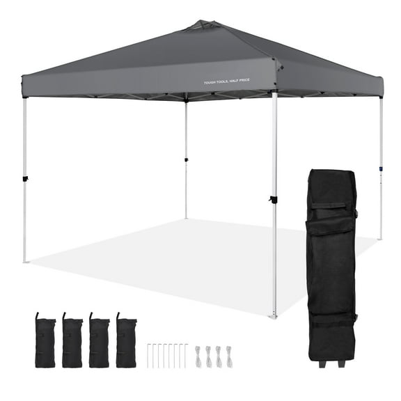 VEVOR Pop Up Canopy Tent, 10 x 10 ft, 250 D PU Silver Coated Tarp, with Portable Roller Bag and 4 Sandbags, Waterproof and Sun Shelter Gazebo