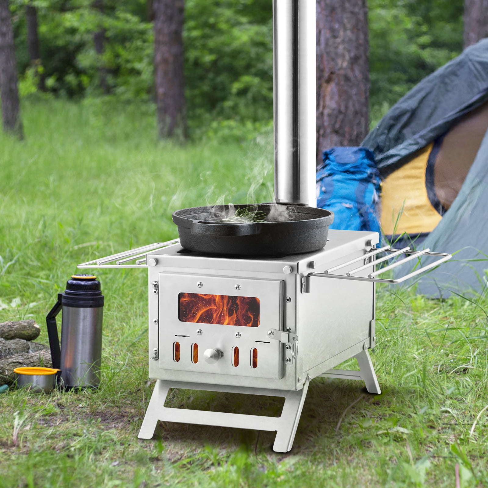 Portable Wood Burning Stove Camping Hot Tent BBQ for Outdoor w/ Chimney  Pipes