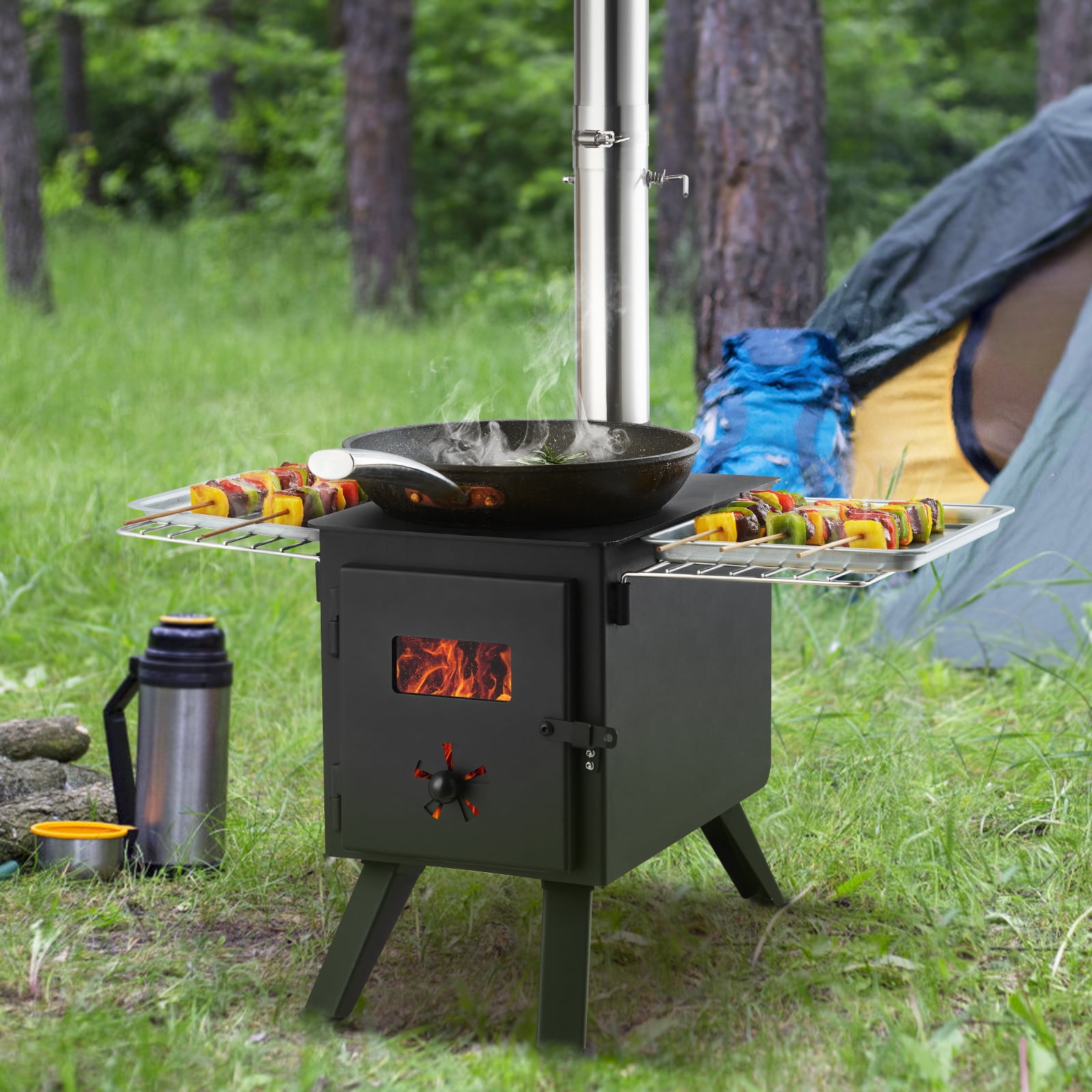 BENTISM Portable Wood Stove Camping Hot Tent BBQ Stove 86 in for Outdoor w/  Pipes
