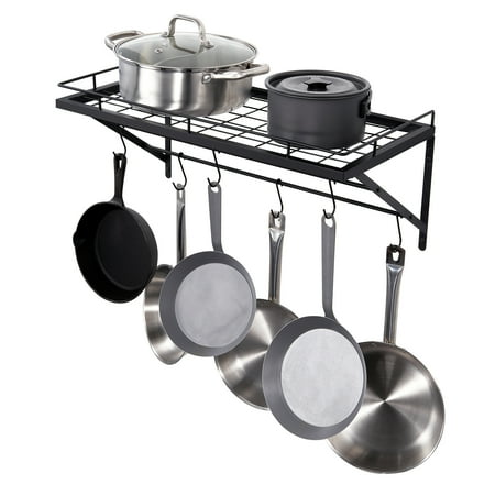 VEVOR Pot Rack Wall Mounted, 24 inch Pot and Pan Hanging Rack, Pot and Pan Hanger with 12 S Hooks, 55 lbs Loading Weight, Ideal for Pans, Utensils, Cookware in Kitchen