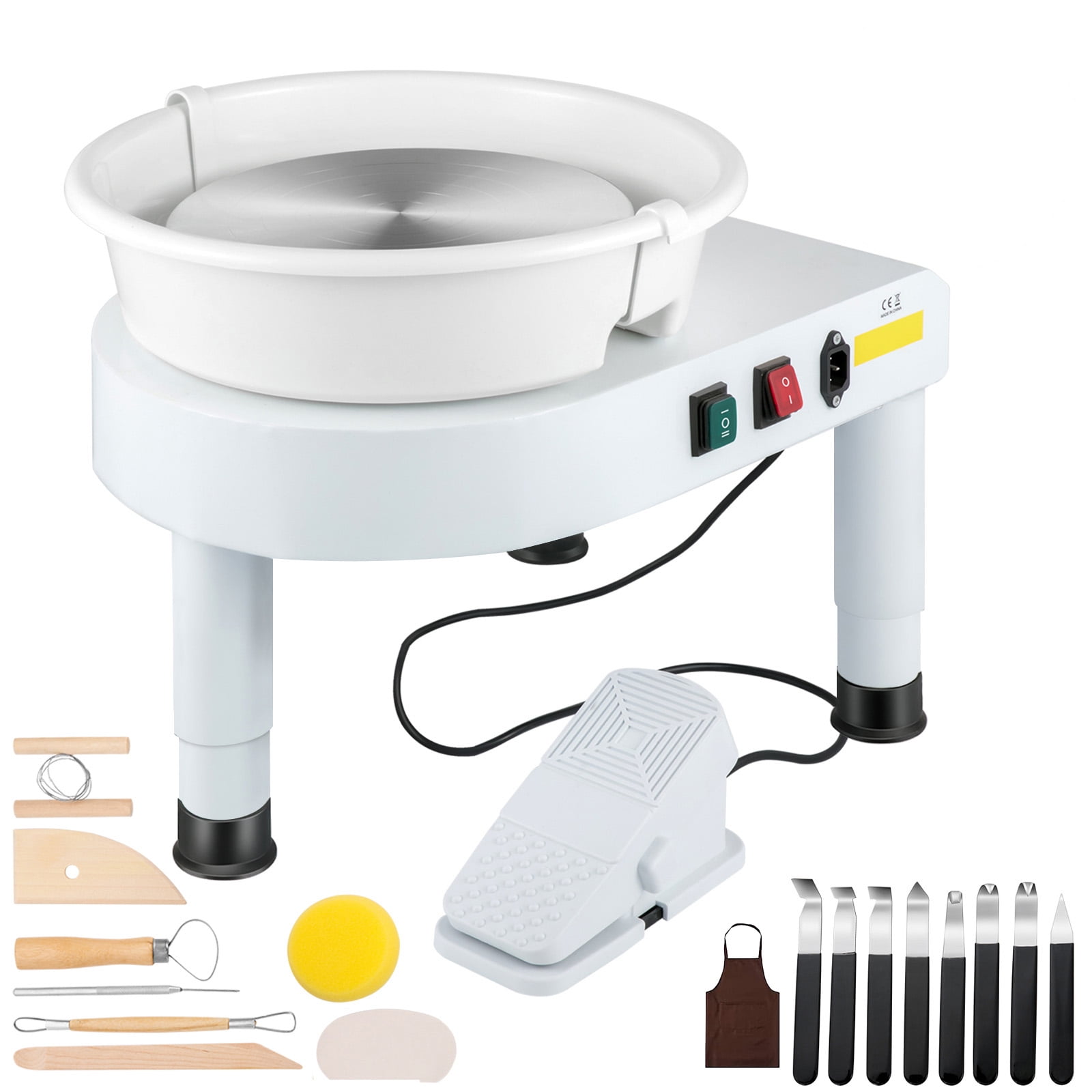 BENTISM Mini Pottery Wheel Machine, 2 Turntables 30W Ceramic Wheel Forming  Machine, Adjustable 0-300RPM Speed ABS Detachable Basin, Sculpting Tools  Apron Accessory Kit for Work Art Craft DIY 