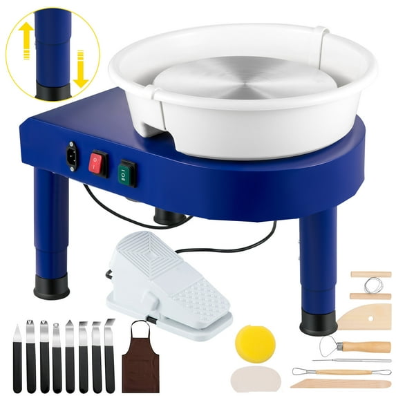 VEVOR Pottery Wheel Machine, 14"/36cm Ceramic Wheel Forming Machine, 0-300RPM Speed 0-7.8" Lift Table Electric Clay Machine, Foot Pedal Detachable Basin Sculpting Tool Accessory Kit for Work DIY
