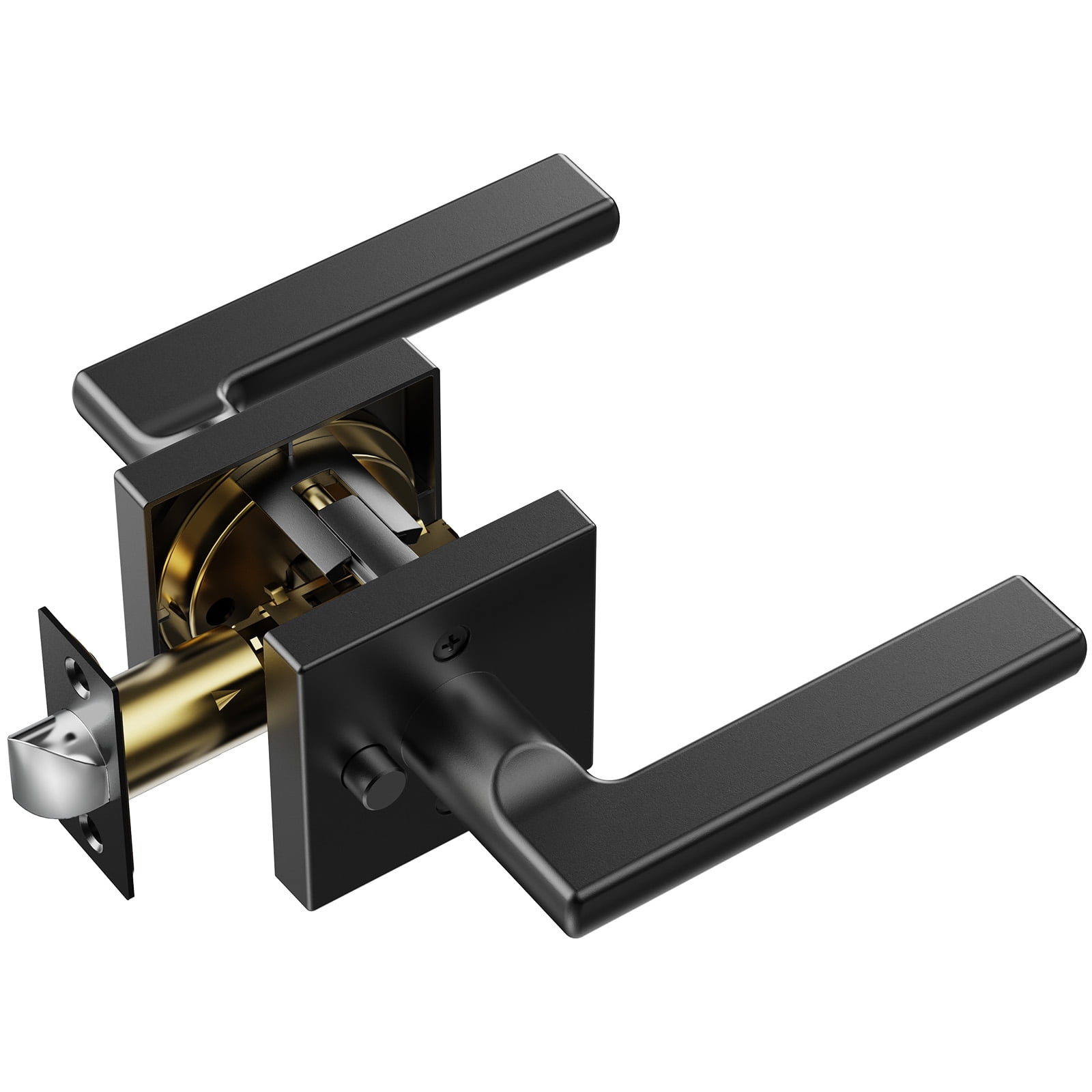 BENTISM Privacy Door Handle with Lock, 5 Pack Matte Black Door Lever, Square Heavy Duty Interior Keyless Door Handles, Reversible for Left Right Sided Doors for Bedroom and Bathroom Doors
