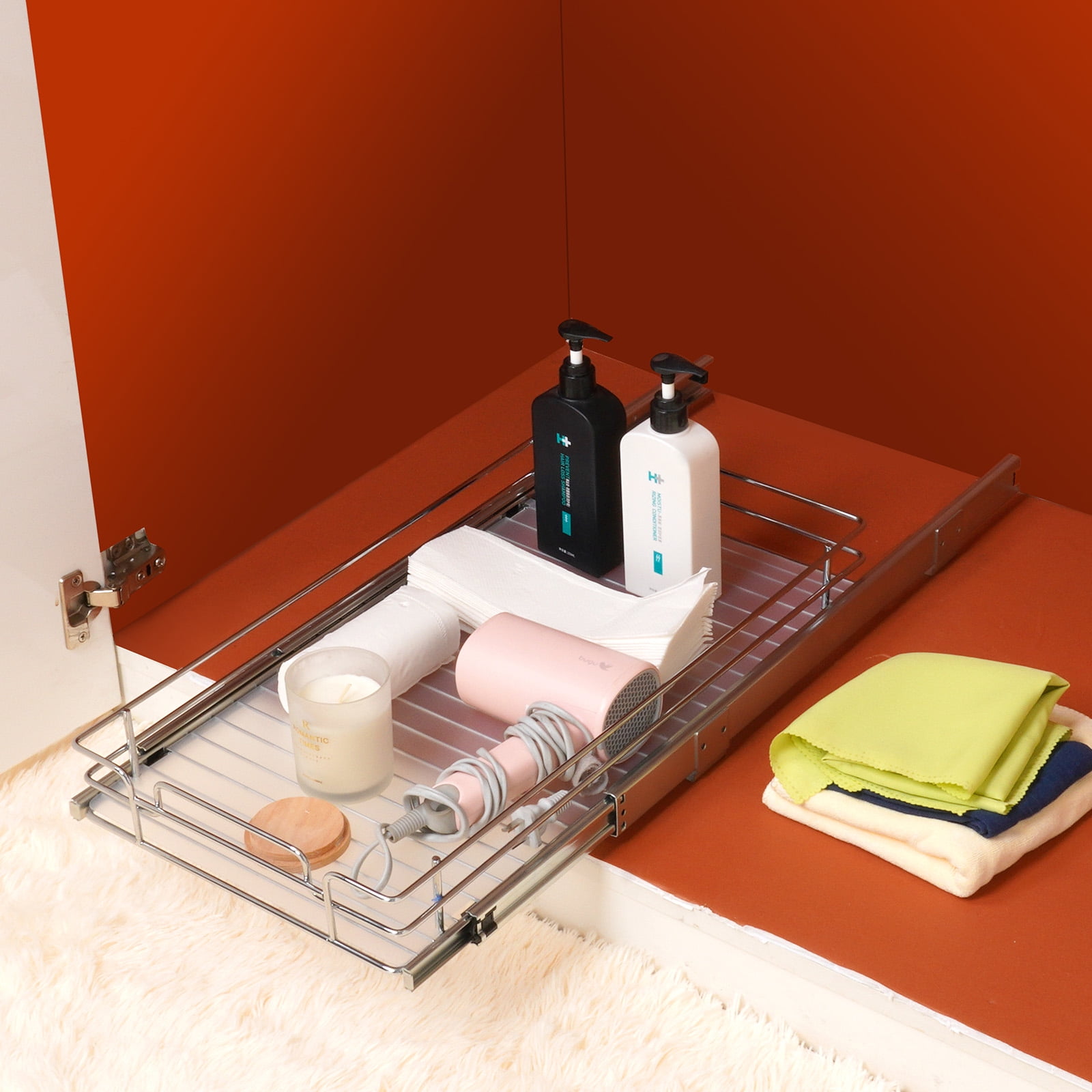 Bentism 2-Tier Wire Pull Out Cabinet Under Sink Organizer 18x20 inch Drawer Basket, Size: 18.7 x 21, Silver