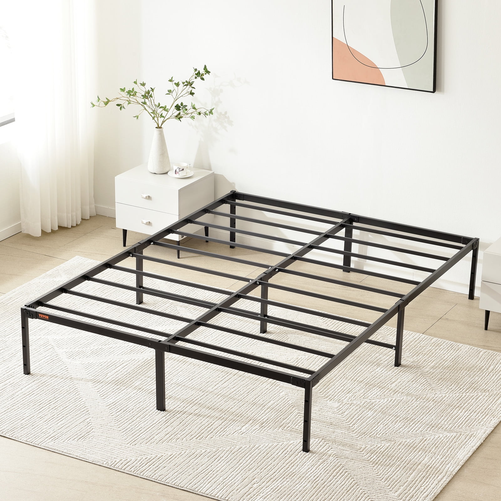 BENTISM Queen Size Bed Frame 14 inch Metal Bed Frame Platform 1500 lbs Noise Free