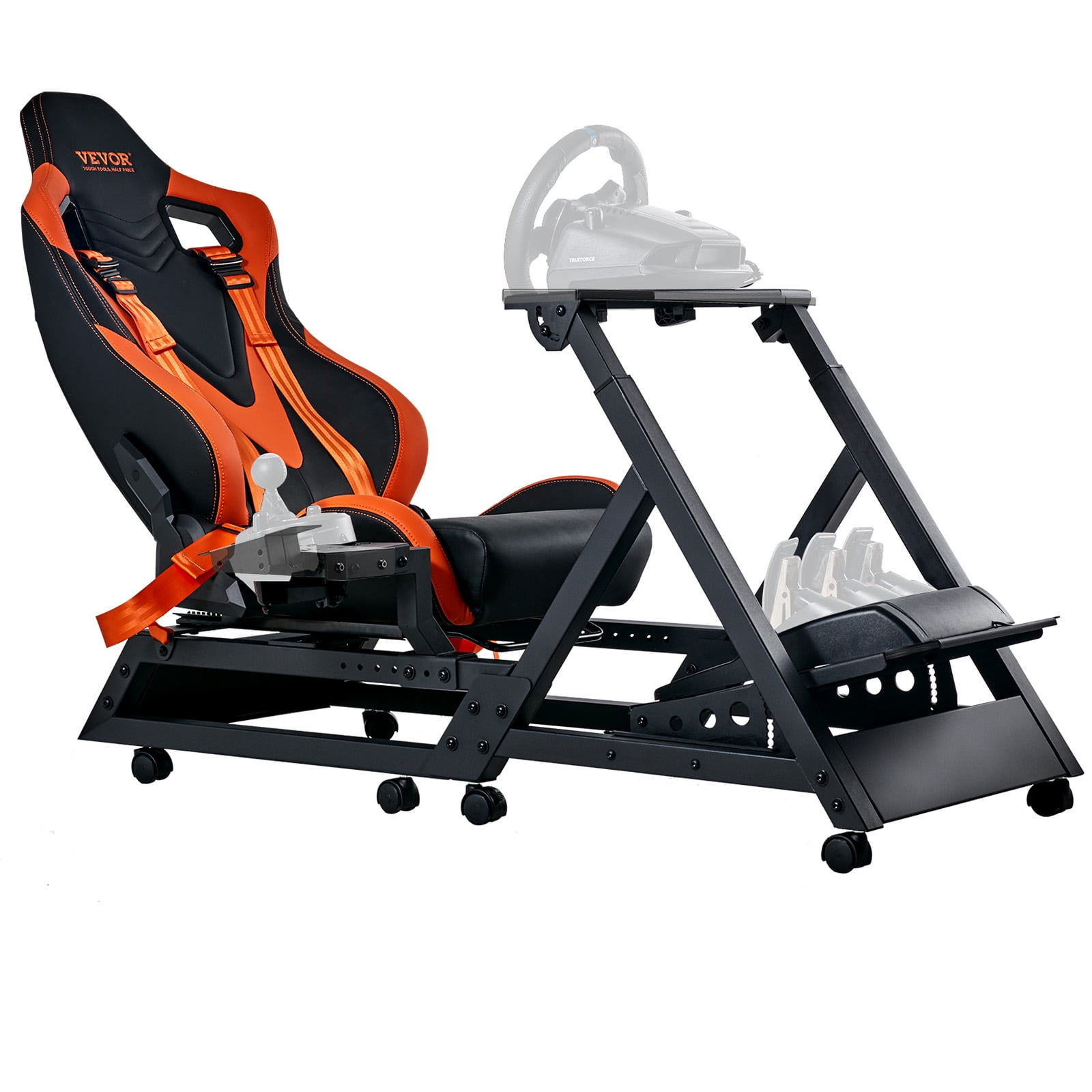 Free Shipping BENTISM Racing Seat Simulator Cockpit w Wheels Height Adjustable Pre installed Steering Racing Wheel Stand Universal Fit for Mainstream Brands Walmart