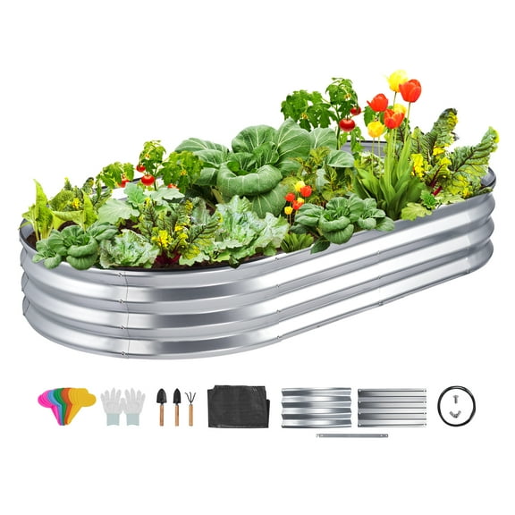 VEVOR Raised Garden Bed, 6 x 3 x 1 ft Galvanized Metal Planter Box, Outdoor Planting Boxes with Open Base, for Growing Flowers/Vegetables/Herbs in Backyard/Garden/Patio/Balcony, Silver