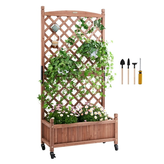 VEVOR Raised Garden Bed with Trellis, 30" x 13" x 61.4" Outdoor Raised Wood Planter with Drainage Holes, Free-Standing Trellis Planter Box