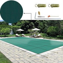 BENTISM Rectangular Safety Mesh Swimming Pool Cover 16X32 FT Green Winter Outdoor