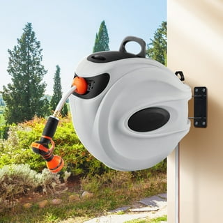  Ayleid Retractable Garden Hose Reel,1/2 in x 65 ft Wall Mounted Hose  Reel, with 9- Function Sprayer Nozzle, Any Length Lock/Slow Return  System/Wall Mounted/180°Swivel Bracket (Grey) : Patio, Lawn & Garden
