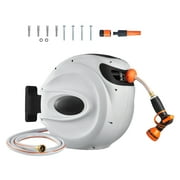 BENTISM Retractable Hose Reel, 65 ft x 5/8 inch, 180  Swivel Bracket Wall-Mounted, Garden Water Hose Reel with 9-Pattern Nozzle, Automatic Rewind, Lock at Any Length, and Slow Return System