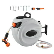 BENTISM Retractable Hose Reel, 84 ft x 5/8 inch, 180° Swivel Bracket Wall-Mounted, Garden Water Hose Reel with 9-Pattern Nozzle, Automatic Rewind, Lock at Any L