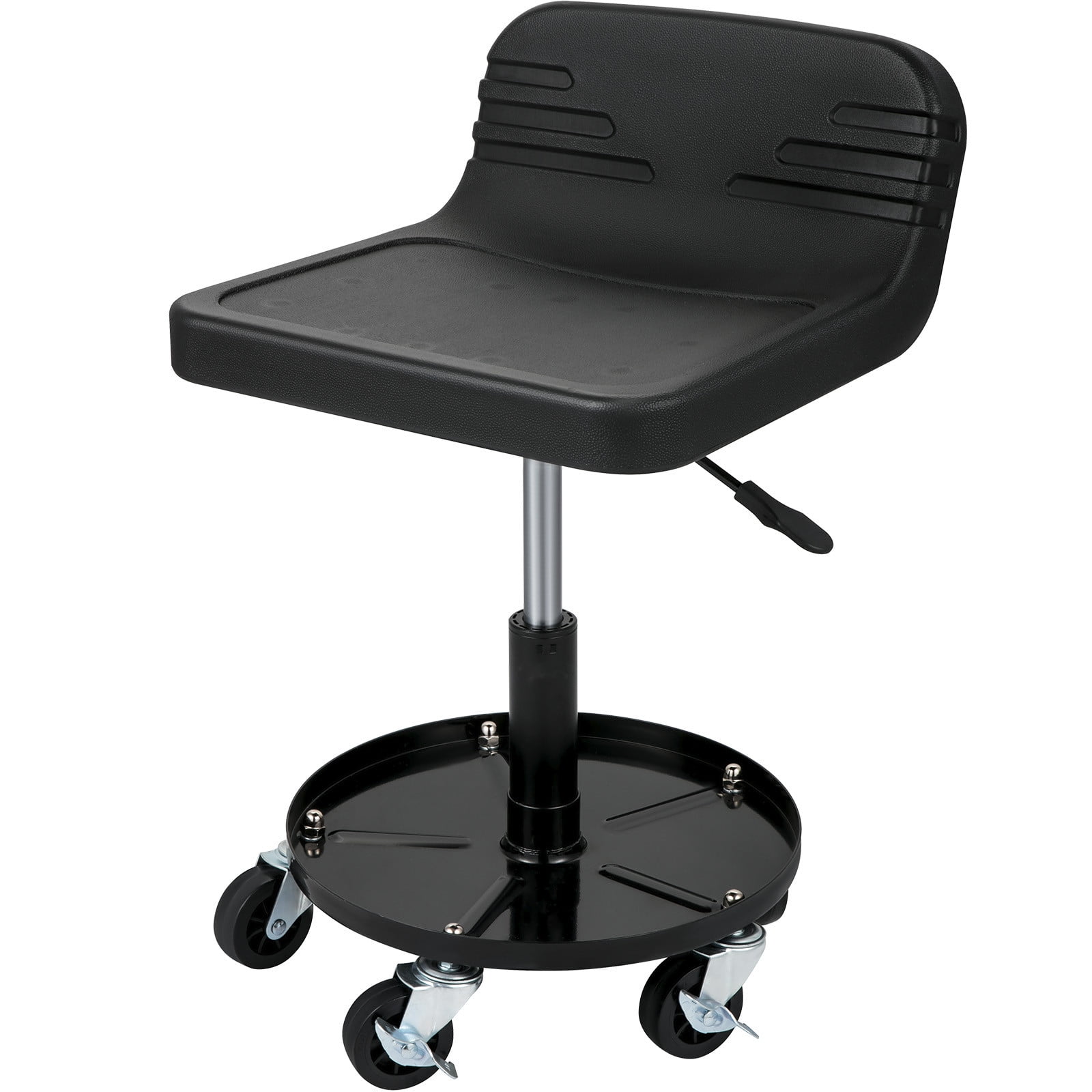 BENTISM Rolling Garage Stool, 300LBS Capacity, Adjustable Height from 15.7 in to 20.5 in, Mechanic Seat with 360-degree Swivel Wheels and Tool Tray, for Workshop, Auto Repair Shop, Black