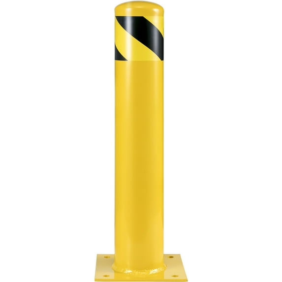 BENTISM Safety Bollard Steel Bollard Post 24"H 4.5"D Yellow Signs Pipe Steel Barrier Yellow Powder Coat Pipe Steel Safety Barrier with 4 Free Anchor Bolts for Traffic-Sensitive Area