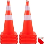 BENTISM Safety Cones, 12 x 28" Traffic Cones, PVC Orange Construction Cones, 2 Reflective Collars Traffic Cones with Weighted Base and Hand-Held Ring Used for Traffic Control, Driveway Road Parking