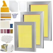 VEVOR Screen Printing Kit, 3 PCS Aluminum Silk Screen Printing Frames, 6x10/8x12/10x14inch 110 Count Mesh, 5 Glitters and Screen Printing Squeegees and Transparency Films for DIY T-shirts Printing